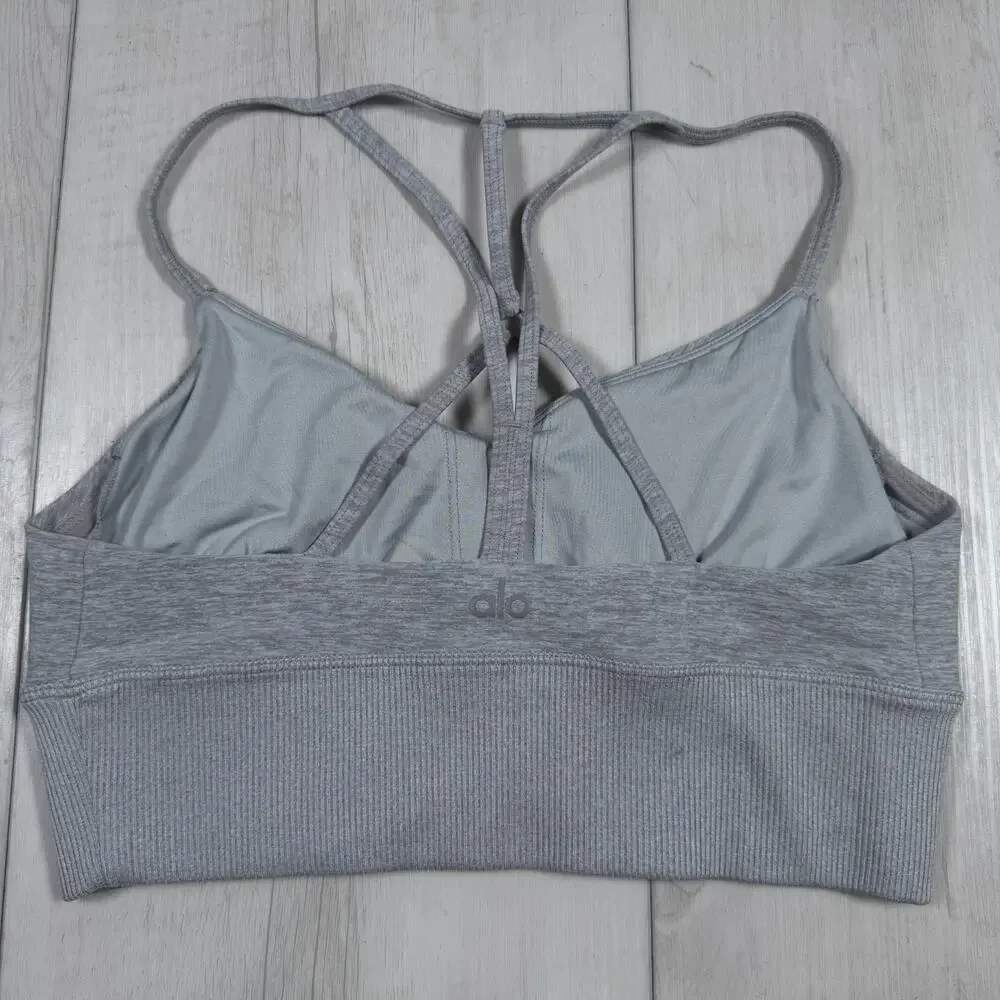 Alo Yoga Lavish Sports Bra Black Women's Medium Running Pilates Workout Gray
